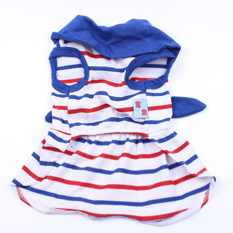 Jauns suņu kaķu kleitas krekls 100% kokvilnas svītrains mājdzīvnieku kucēnu T-krekls Veste mājas apģērbs 2 krāsas 5 izmēri