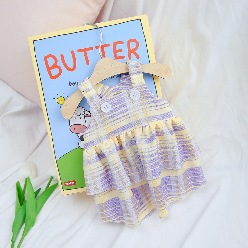 Slāņaina grezna kleita suņiem Vasaras veste elpojošs kucēnu pavasara apģērbs Čivavas gaiši violets rūtains mājdzīvnieku svārki kaķu apģērbs