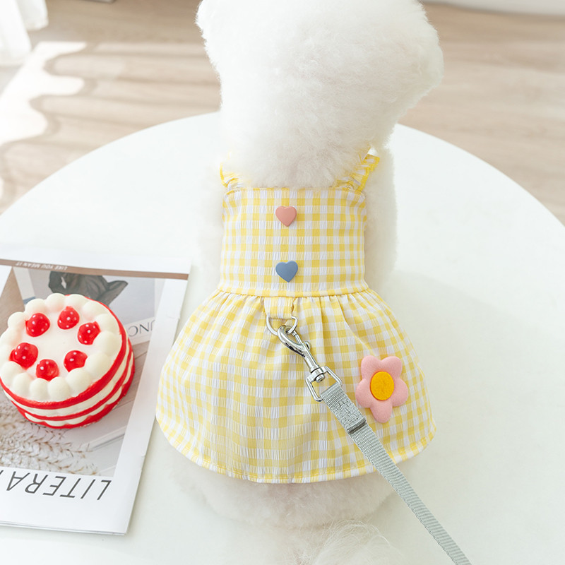 Kucēns Vasaras Mode Jauki Plaids Vilces siksna Svārki Suns Mājdzīvnieku Apģērbs Kleita Suņi Apģērbi Kaķis Sīki Izdrukas Jauka Meitene Jorkšīra