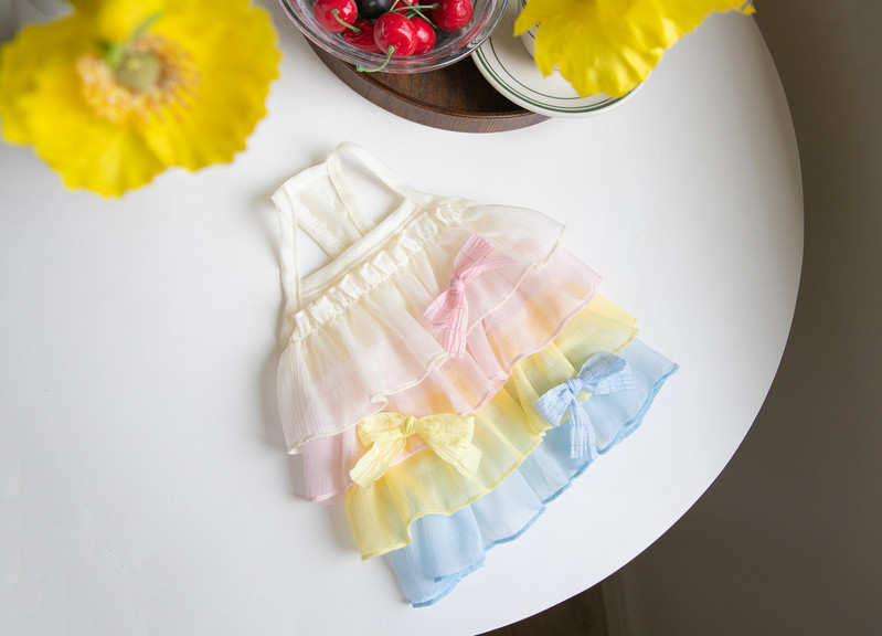 Forever Pet Town Rainbow Šifona kūka Kārtaini suņu svārki Mājdzīvnieku kaķu suņu rotaļu svārki Japāņu korejiešu modes mājdzīvnieku apģērbi kucēna kleita