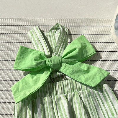 Pavasara/vasaras svītraina Bowknot Traction sprādze, viegla kleita