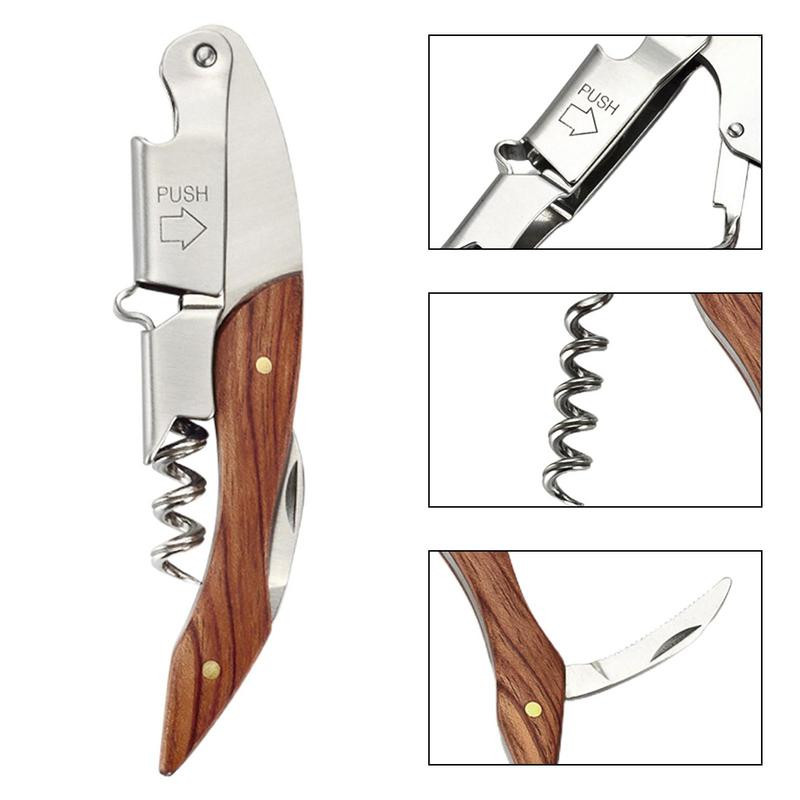 Vīna pudeļu attaisāmais ar koka rokturi Profesionāli viesmīļi salokāmi korķviļķis pudeles mājas attaisāmais virtuves pusdienu galds vīna korķviļķis