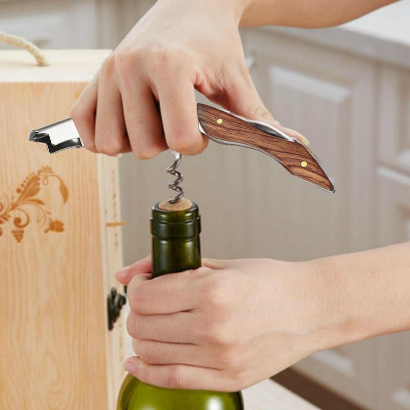Vīna pudeļu attaisāmais ar koka rokturi Profesionāli viesmīļi salokāmi korķviļķis pudeles mājas attaisāmais virtuves pusdienu galds vīna korķviļķis