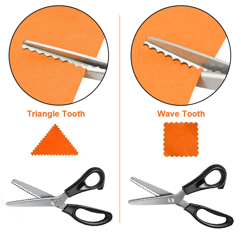 Nerūsējošā tērauda sārtuma šķēres Mežģīņu šķēres Profesionālās ģērbšanās Zig Zag Cut Tailor Apģērbs Audums Āda Šūšanas Šķēres