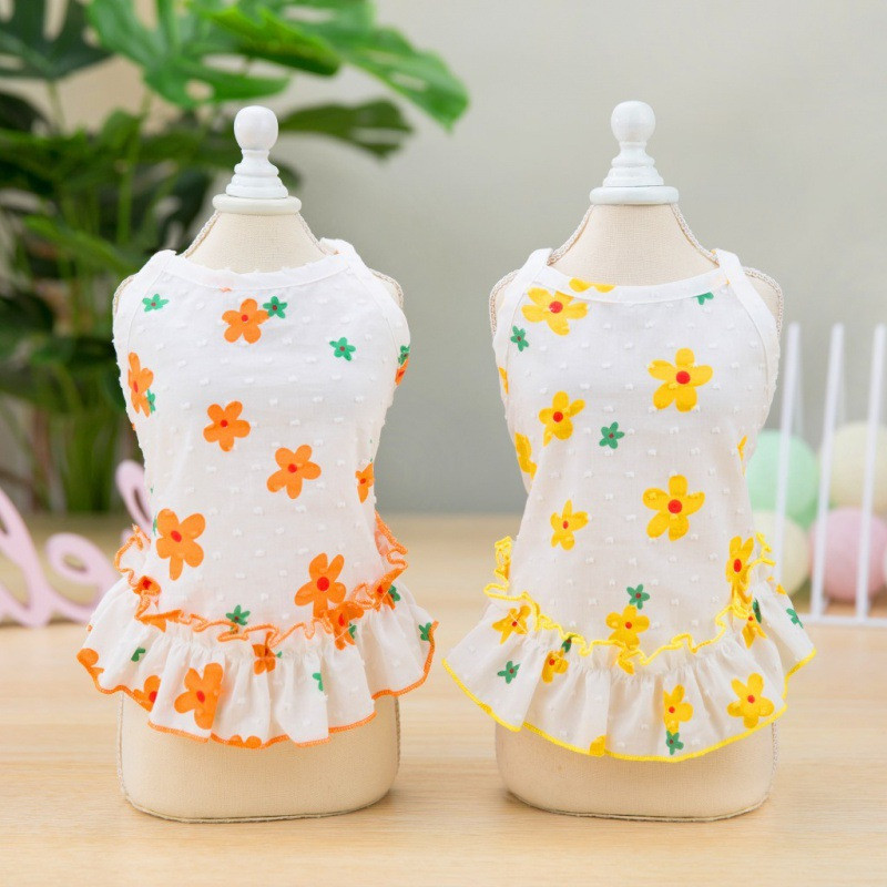 Multfilma ziedu vasaras kleita suņiem Čivavas kucēnu veste viengabala mājdzīvnieku piederumi pavasara sieviešu sfinksa kaķim Luksusa suņu apģērbi