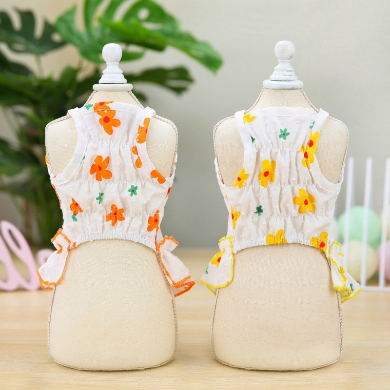 Multfilma ziedu vasaras kleita suņiem Čivavas kucēnu veste viengabala mājdzīvnieku piederumi pavasara sieviešu sfinksa kaķim Luksusa suņu apģērbi