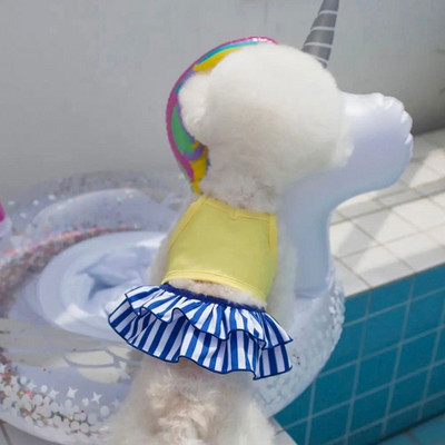 Vairumtirdzniecība mājdzīvnieku veste svārki Bichon divdaļīga vasaras kleita Pomerānijas kleita svītraina suņu apģērbi Moderni mājdzīvnieku piederumi