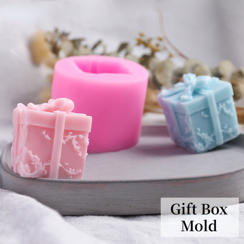 Ziemassvētku dāvanu kastītes aromātiskā sveces silikona veidne 3D priekšgala dāvanu kastīte Fondant pelējuma DIY sveču izgatavošana ģipša sveķu veidņu dekorēšana