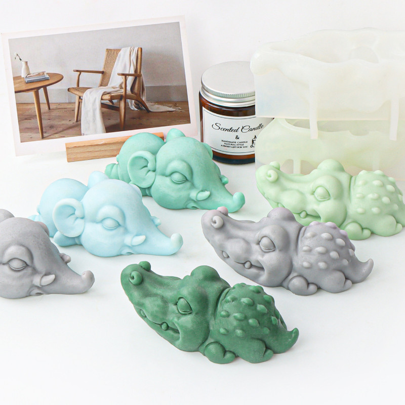 Karikatūra guļošs zilonis Silikona sveču veidne Dzīvnieku krokodilu ziepju sveķu ģipša veidne šokolādes ledus izgatavošanas komplekts mājas dekorēšanai dāvanas