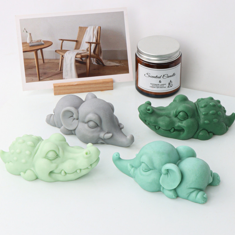 Karikatūra guļošs zilonis Silikona sveču veidne Dzīvnieku krokodilu ziepju sveķu ģipša veidne šokolādes ledus izgatavošanas komplekts mājas dekorēšanai dāvanas