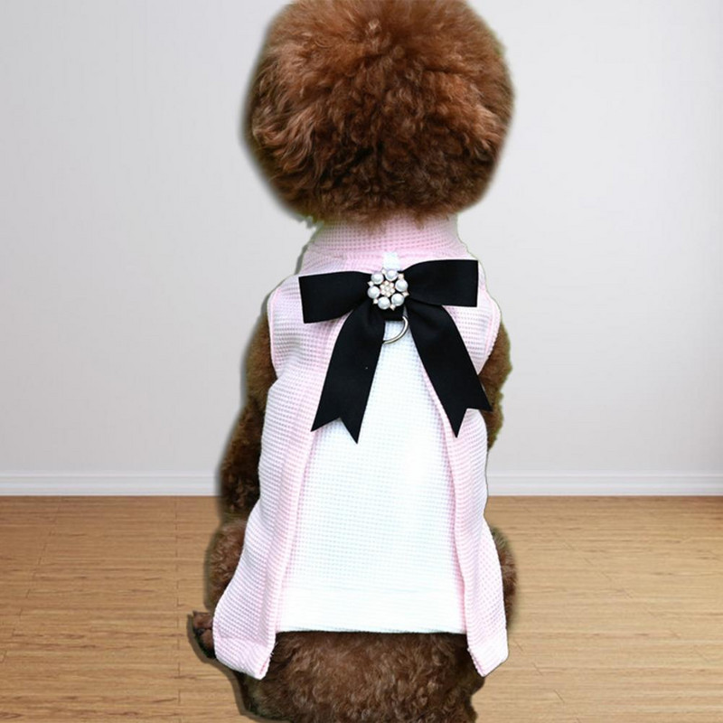Kaķu drēbes, apaļš kakls, pērļu imitācija, liela bantīte, džemperis, ielu apģērbs, ballītes tērps mājdzīvnieku princeses kleita pavasara rudens suns ar divām kājām