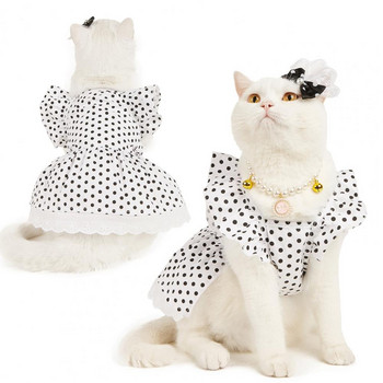 Σχεδιαστής φόρεμα για κατοικίδια με βολάν με ιπτάμενα μανίκια Δαντέλα γαλλικού στιλ με στάμπα με καρφίτσα τρίχας φούστα για κατοικίδια Προμήθειες για κατοικίδια Χειμώνας για γάτα
