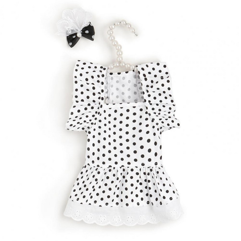 Dizainera mājdzīvnieku kleita, peldoša piedurkne, volāni, apdrukāta franču stila mežģīne ar matu sprādzi, punktveida apdruku, mājdzīvnieku svārki mājdzīvnieku piederumi ziemai kaķim