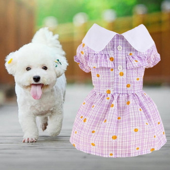 Ρούχα για σκύλους με κολάρο με κοντό μανίκι Αξιολάτρευτο φόρεμα πουλόβερ καρό φλοράλ στάμπα Φούστα σκύλου Αξεσουάρ για σκύλους