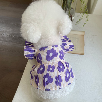 Εκτύπωση Φόρεμα λουλουδιών Ρούχα για σκύλους κατοικίδιων ζώων Γάτα Floral ιπτάμενα μανίκια γιλέκο Ρούχα σκυλιά Χαριτωμένα τσιουάουα Καλοκαιρινό μωβ κορίτσι αγόρι μασκότ
