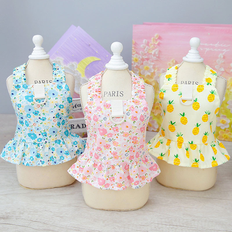 Augļu raksta kleita suņu bikšturi vasaras mājdzīvnieku apģērbi bez piedurknēm suņu veste svārki kucēnu kaķu kreklu svārki maziem suņiem čivava