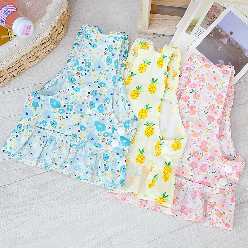 Augļu raksta kleita suņu bikšturi vasaras mājdzīvnieku apģērbi bez piedurknēm suņu veste svārki kucēnu kaķu kreklu svārki maziem suņiem čivava