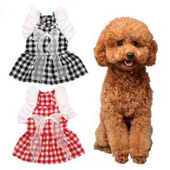 Φόρεμα πριγκίπισσας για σκύλους Αξιολάτρευτο μανίκι με ραφές με δαντέλα, καρό στάμπα, σκύλος για κατοικίδια, καθημερινή χρήση