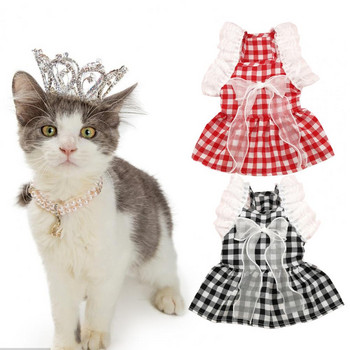 Φόρεμα πριγκίπισσας για σκύλους Αξιολάτρευτο μανίκι με ραφές με δαντέλα, καρό στάμπα, σκύλος για κατοικίδια, καθημερινή χρήση