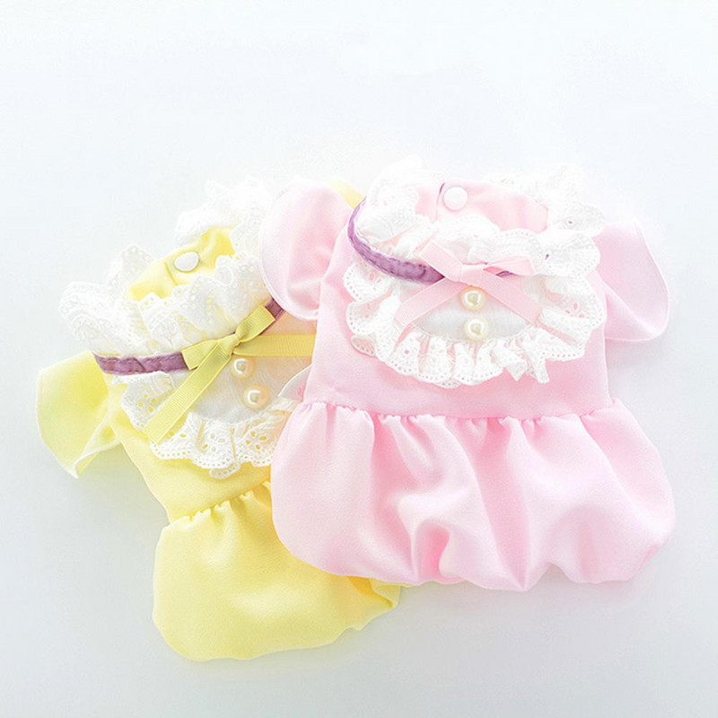 Mājdzīvnieku kleita Istabenes kleita Mežģīņu apkakle Viltus pērļu dekors Uzkrītoša kokvilna Vasaras mājdzīvnieku suņu apģērbi Mājdzīvnieku piederumi