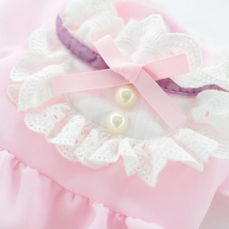 Mājdzīvnieku kleita Istabenes kleita Mežģīņu apkakle Viltus pērļu dekors Uzkrītoša kokvilna Vasaras mājdzīvnieku suņu apģērbi Mājdzīvnieku piederumi