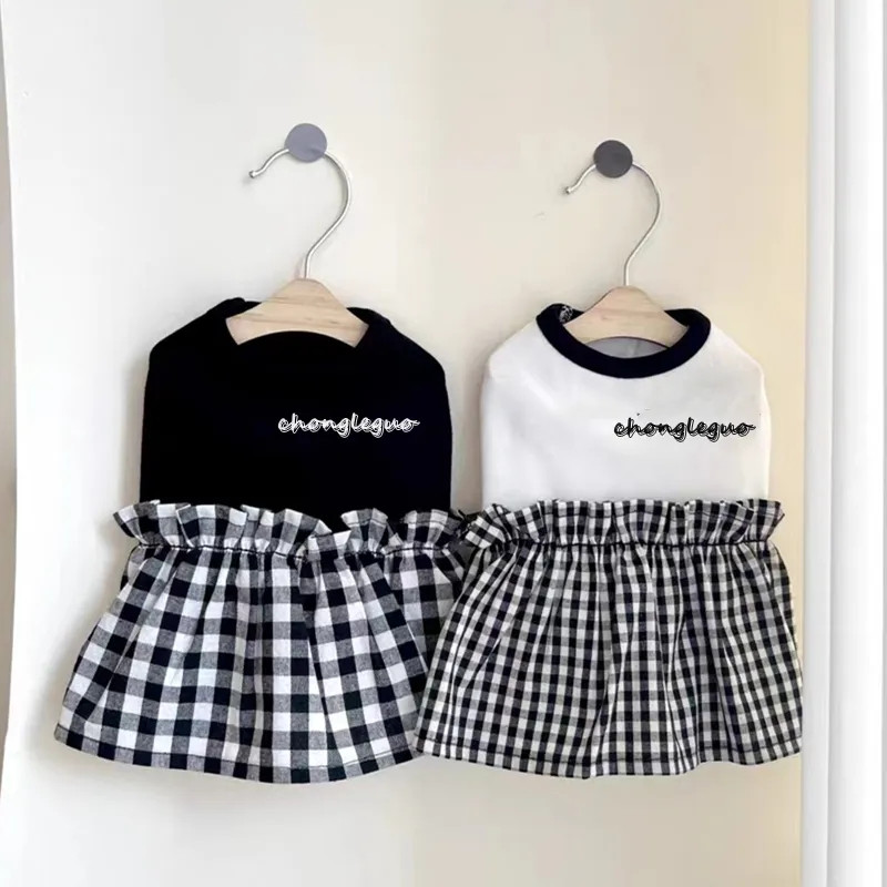 2023. gada klasiska rūtainā kucēna kleita suns vasaras kleita kaķa svārki mājdzīvnieku apģērbi kucēnu kaķu princeses mājdzīvnieku apģērbi jauki kucēnu apģērbi York