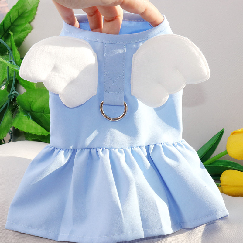 Modes zils suns apģērbs mājdzīvnieku pakulas sprādze Princeses kleita pūdelis vasaras svārki kucēns jauki spārni kleita mājdzīvnieku piederumi