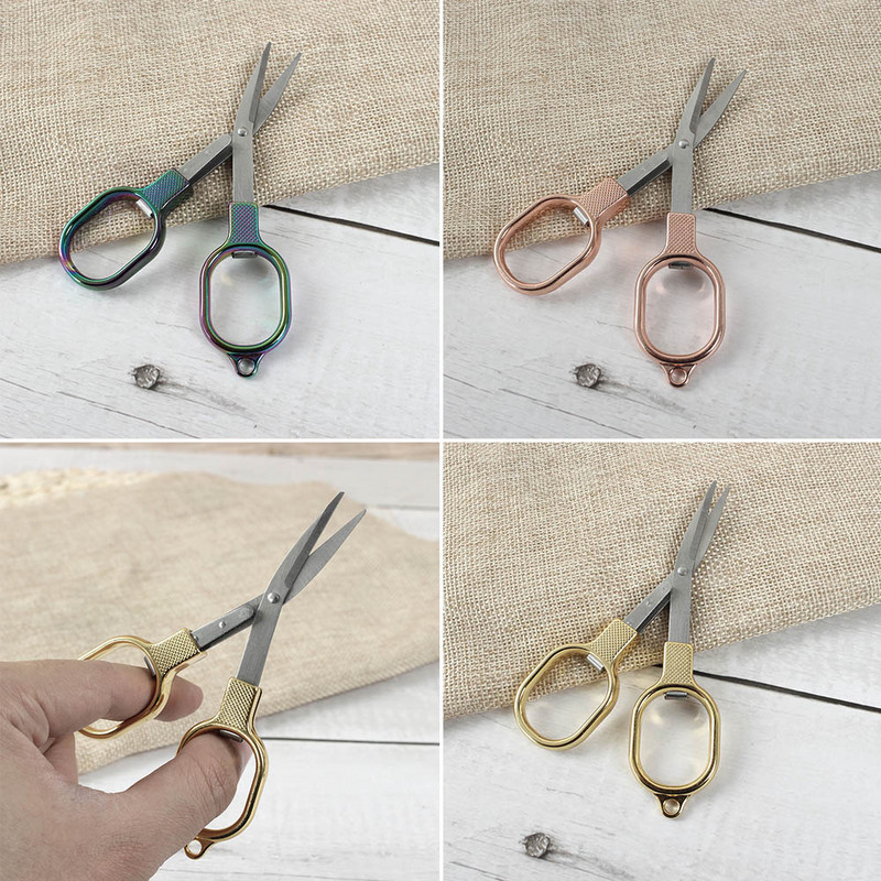 Nerūsējošā tērauda pretrūsas saliekamās šķēres rokdarbiem Krustdūriena brilles formas mini mājas un ceļojumu šūšanas piederumi