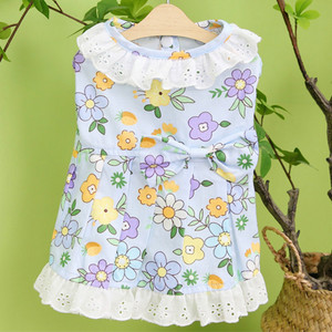 Salda puķaina suņu kleita vasaras mājdzīvnieku apģērbi banti bez piedurknēm suņu kreklu kleitas meitenēm kucēnu kaķu mežģīņu svārki maziem suņiem Yorkie XXL