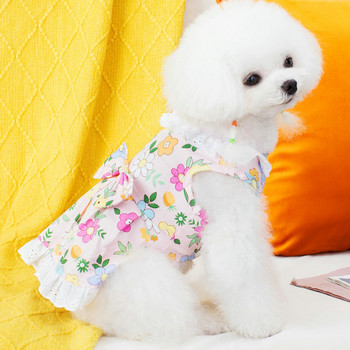 Γλυκό φλοράλ φόρεμα για σκύλους καλοκαιρινά ρούχα για κατοικίδια Φιόγκος Αμάνικο πουκάμισο σκύλου Φορέματα για κορίτσια Φούστες δαντέλα για κουτάβι γάτα για μικρά σκυλιά Yorkie XXL