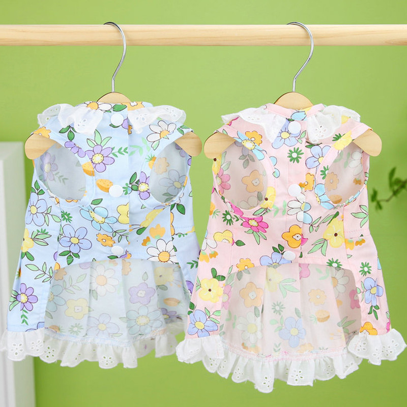 Salda puķaina suņu kleita vasaras mājdzīvnieku apģērbi banti bez piedurknēm suņu kreklu kleitas meitenēm kucēnu kaķu mežģīņu svārki maziem suņiem Yorkie XXL