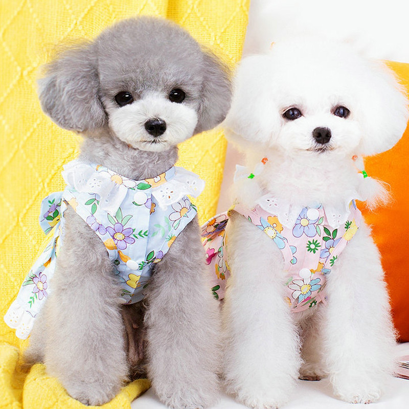 Salda puķaina suņu kleita vasaras mājdzīvnieku apģērbi banti bez piedurknēm suņu kreklu kleitas meitenēm kucēnu kaķu mežģīņu svārki maziem suņiem Yorkie XXL