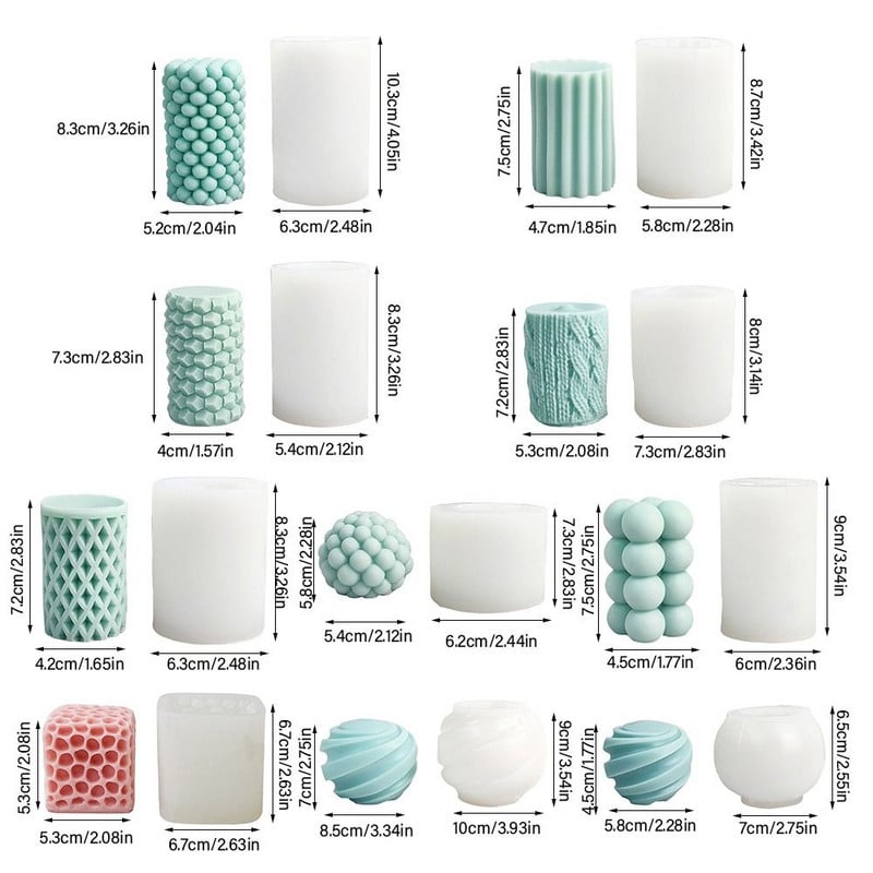 3D-silindriga küünlavorm DIY silikoonküünla vorm koogivaiguvormid 3D kunstivaha küünla valmistamine silikoonist käsitsi valmistatud seebivormid