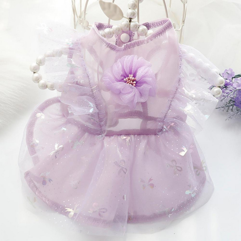 Mājdzīvnieku kleita Mājdzīvnieku apģērbs bez piedurknēm Veste, mežģīņu malas spīdīgs elpojošs sukains āra lietošanai