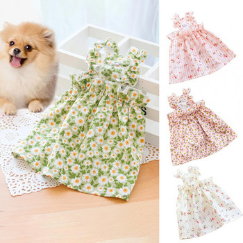 Φόρεμα με λουλουδάτο τύπωμα Ενδύματα κατοικίδιων σκύλων Λεπτό αναπνεύσιμο κοστούμι για ρούχα για σκύλους Μικρό γαλλικό μπουλντόγκ Μαλακό χαριτωμένο καλοκαιρινό κορίτσι μασκότ