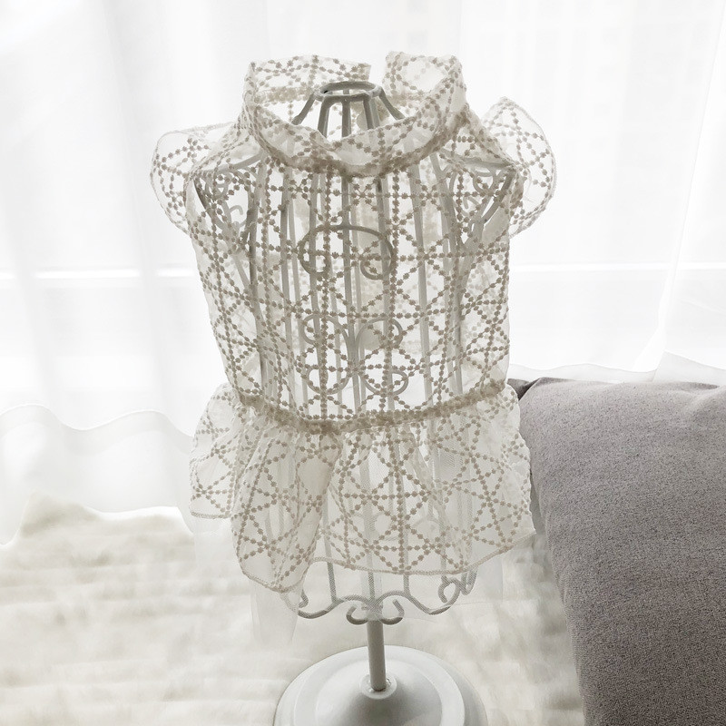 White Dot Kleita Suņiem Apģērbs Mājdzīvnieku Mežģīnes Salds Suņu Apģērbs Mazs Kostīms Franču buldogs Jauka Vasaras Meitene Tieva Apkakle Perro