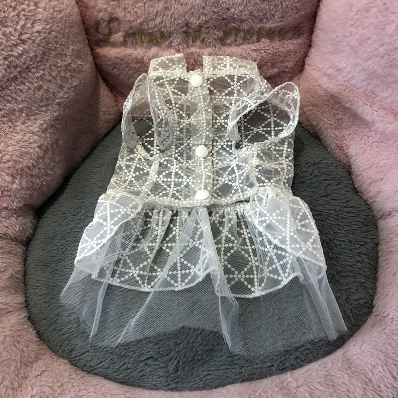 White Dot Kleita Suņiem Apģērbs Mājdzīvnieku Mežģīnes Salds Suņu Apģērbs Mazs Kostīms Franču buldogs Jauka Vasaras Meitene Tieva Apkakle Perro