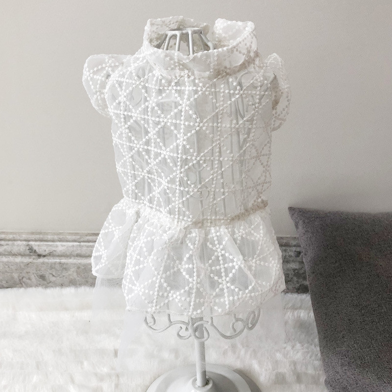 White Dot Kleita Suņiem Apģērbs Mājdzīvnieku Mežģīnes Salds Suņu Apģērbs Mazs Kostīms Franču buldogs Jauka Vasaras Meitene Tieva Apkakle Perro