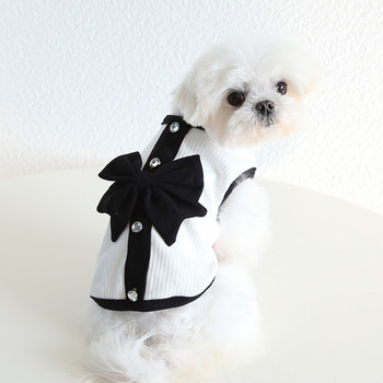 Черни цветни жилетки и рокли за малки кучета Пролет и лято Дрехи за домашни любимци Сладък сладък дизайн с голям лък Поли за домашни любимци Аксесоари за кучета