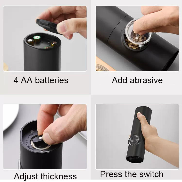 Elektriline automaatne paprika- ja soolaveski LED-valgusega, reguleeritava jämeduse gravitatsiooni tuvastamisega Mini Smart