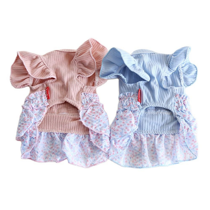 Suņu un kaķu kleita svārki rozā un zilā ziedu plecu siksnas dizains mājdzīvnieku kucēns pavasara/vasaras apģērbs tērps 2 krāsu