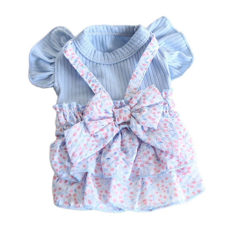 Suņu un kaķu kleita svārki rozā un zilā ziedu plecu siksnas dizains mājdzīvnieku kucēns pavasara/vasaras apģērbs tērps 2 krāsu