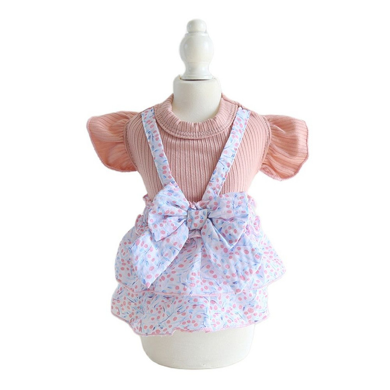 Suņu un kaķu kleita svārki rozā un zilā ziedu plecu siksnas dizains mājdzīvnieku kucēns pavasara/vasaras apģērbs tērps 2 krāsu