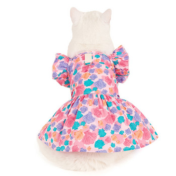 Flying Shoulder Sleeve Dog Φούστα Φούστα γάτας Πολύχρωμο Coral print Φούστα Πριγκίπισσα Φόρεμα για κατοικίδια Γλυκό Άνετο για Μικρά σκυλιά
