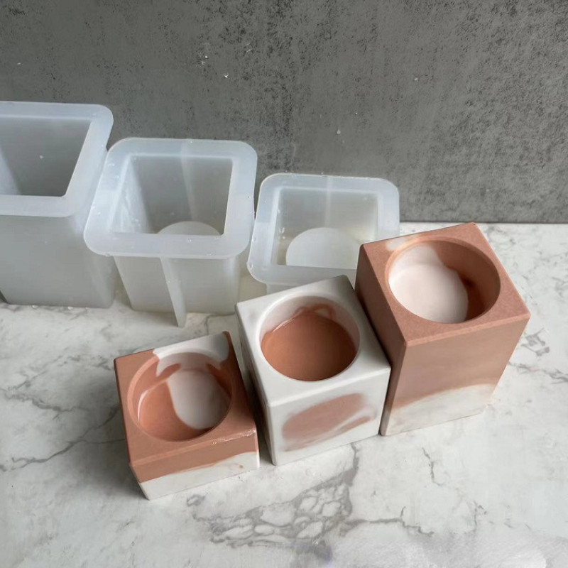 Kvadrātveida sveču turētājs pelējuma ziepes silikona veidnes tējas sveces turētājs kristāla epoksīda sveķu veidņu sveču izgatavošanas rīks ar rokām darināts amatniecība