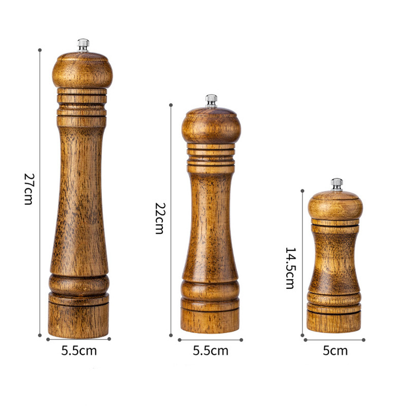 5/8/10 collu sāls un piparu dzirnaviņas masīvkoka garšvielu graudu dzirnaviņas ar regulējamu keramikas malšanas serdi, virtuves instrumentu dzirnaviņas