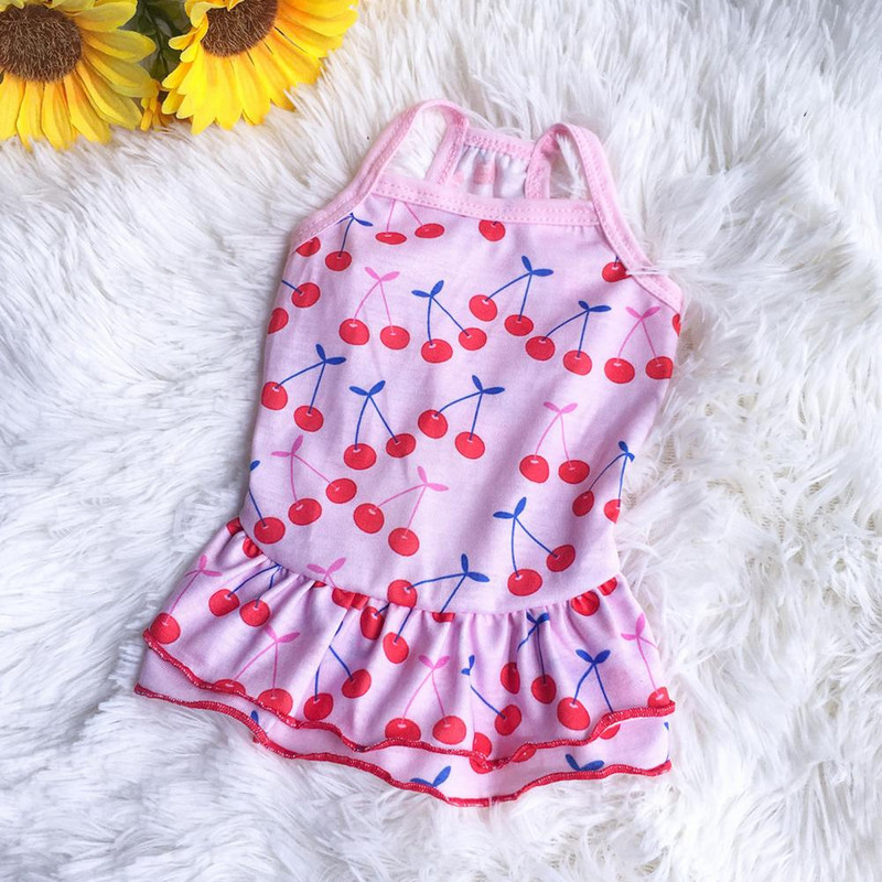 Mājdzīvnieku kleita, ķiršu raksta rūtaini apdruka, augļu virsma vasaras suns, divkājains apģērbs mājdzīvnieku ādai