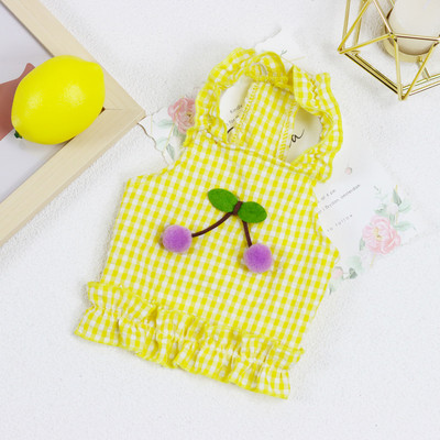 Mājdzīvnieku siksnas svārki kaķis suns princese ķiršu rūtains svārki Kaķēns kucēns salda kleita Suņa plānā veste Mājdzīvnieku apģērbs maza suņa kleita