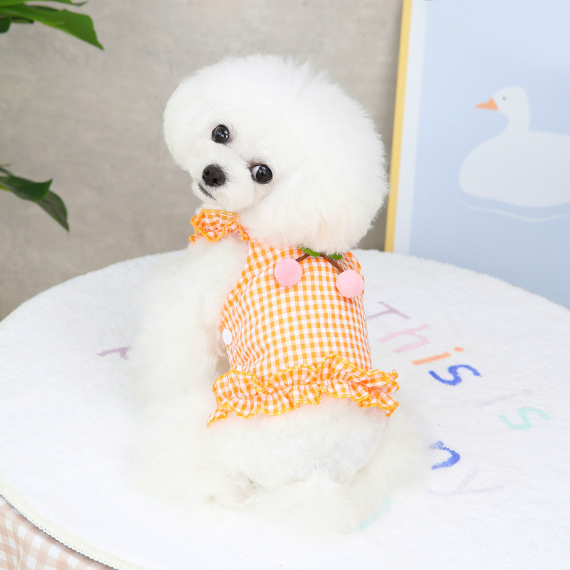 Mājdzīvnieku siksnas svārki kaķis suns princese ķiršu rūtains svārki Kaķēns kucēns salda kleita Suņa plānā veste Mājdzīvnieku apģērbs maza suņa kleita