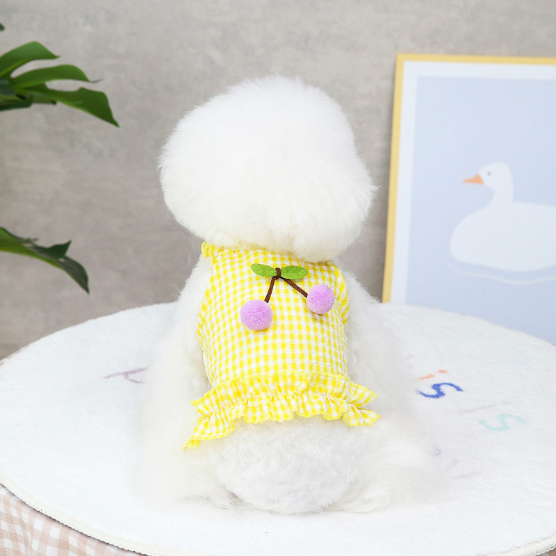 Mājdzīvnieku siksnas svārki kaķis suns princese ķiršu rūtains svārki Kaķēns kucēns salda kleita Suņa plānā veste Mājdzīvnieku apģērbs maza suņa kleita